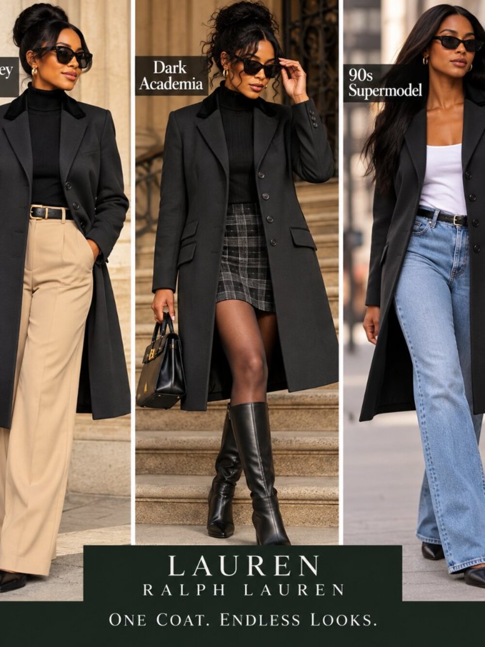 Lauren Ralph Lauren Wool Longline Blazer Coat Size 8 Black Velvet Collar